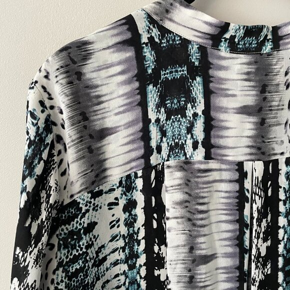 Parker SILK Long Sleeve Patterned Casual Blouse Moccasin Black White Medium NEW - Picture 4 of 12